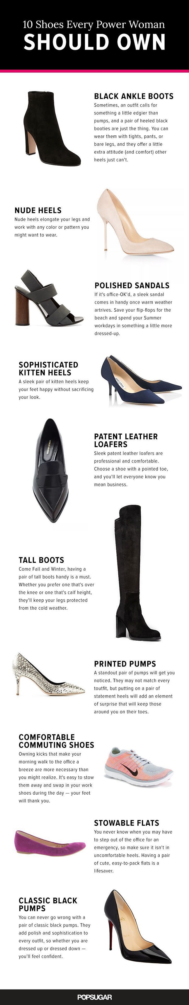 Choosing the perfect work shoes is as important as choosing your work outfits to send the right message. And here're the 10 shoe types to consider!