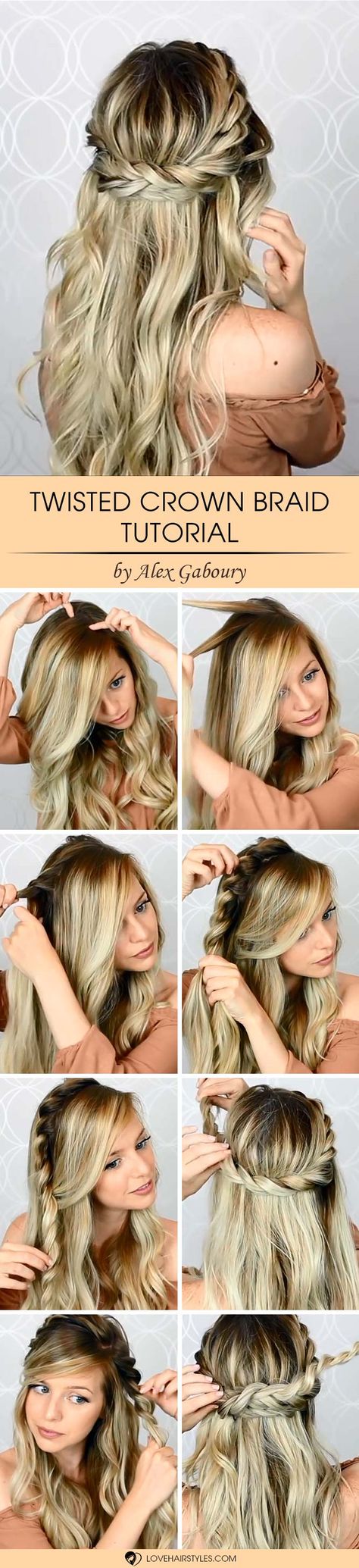 This twisted crown braid tutorial allows you to master a lovely look in just several minutes. Even an amateur can repeat these steps.