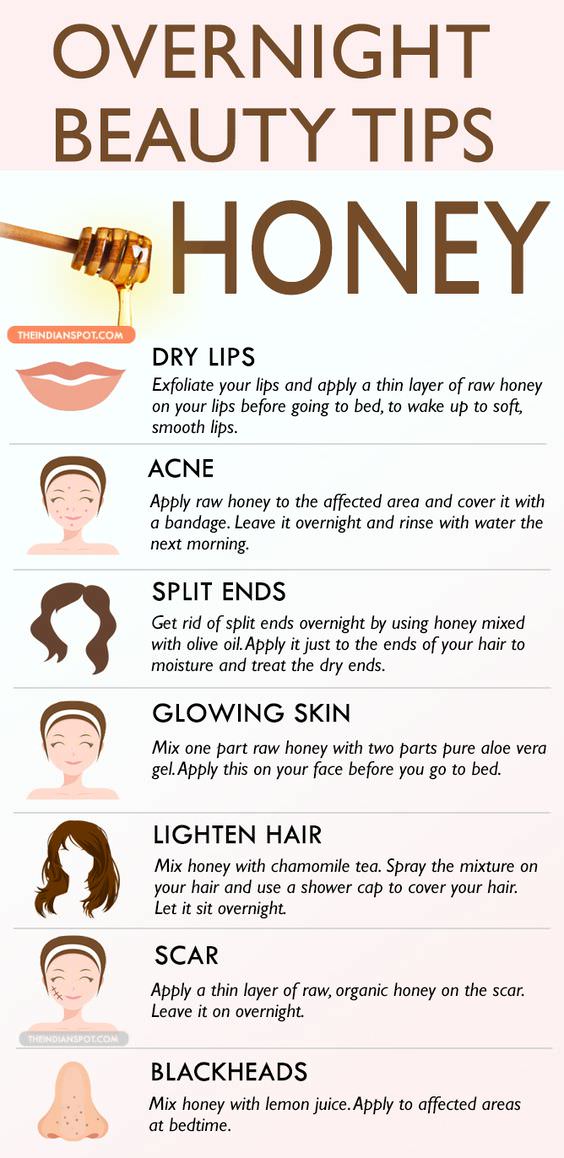 Honey can be used in many different ways to treat your skin and hair, so here are few ways to use honey in an overnight beauty treatment.